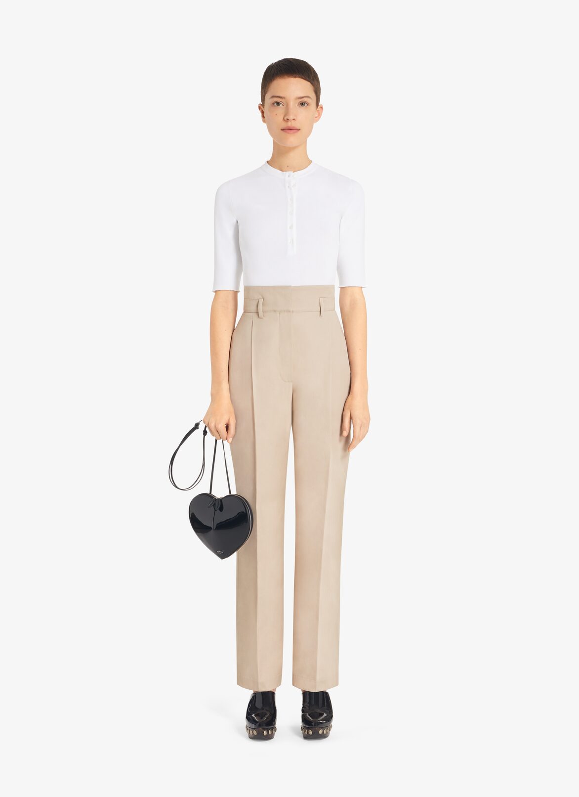 High-Waist cotton gabardine trousers ALAÏA LIGHT BEIGE HIGH-WAIST COTTON GABARDINE TROUSERS